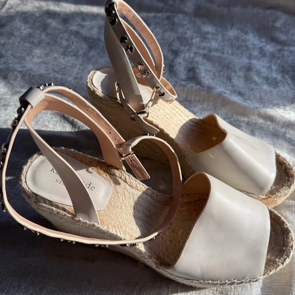 Kate Spade Cream Espadrille Shoes with Suede Finish (9.5)